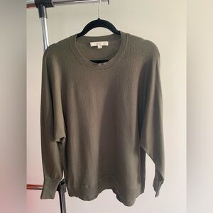 LOFT Olive Green Crewneck Sweater Classic Knit Design
